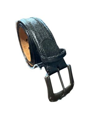 Belt By Cuadra Genuine Ostrich Skin Mens Size 38 Black With Metal Buckle 15088